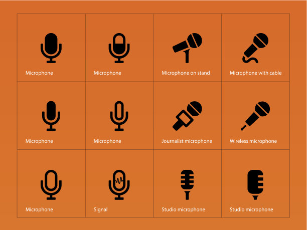 橙色背景上的麦克风图标。图片下载