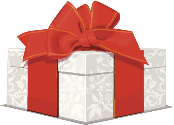 白色的婚礼礼盒与一个红色的蝴蝶结和图案图片下载