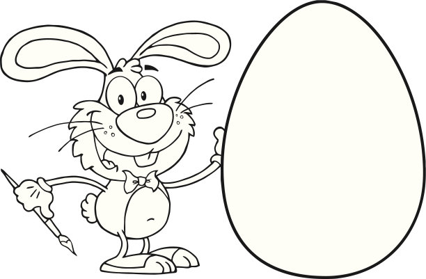 黑色和白色的兔子拿着一个大复活节蛋图片下载