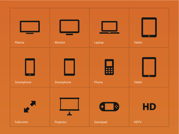 屏幕图标橙色背景。图片下载