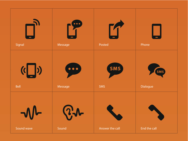 橙色背景上的手机图标。图片下载