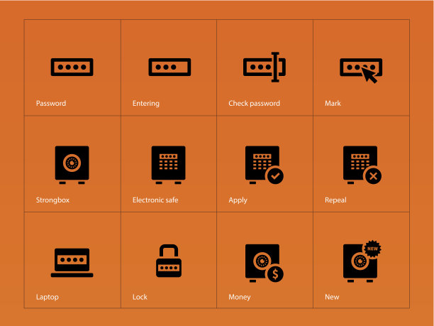 橙色背景上的密码图标。图片下载