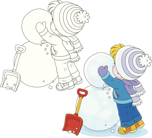 孩子堆雪人图片下载