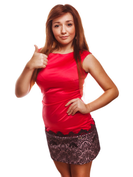 女孩是的黑发女人显示积极的手势拇指孤立的情绪图片下载