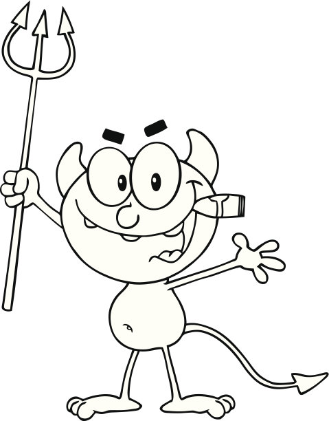 黑色和白色的快乐魔鬼拿着干草叉图片下载