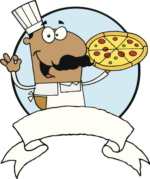 快乐的非裔美国厨师拿着披萨图片下载