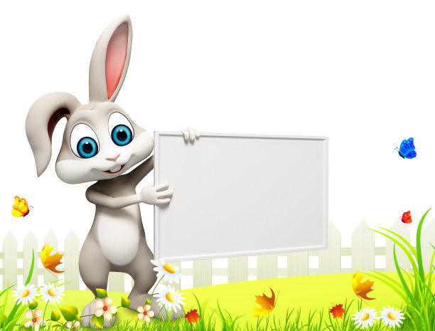 带木制标志的复活节兔子图片下载