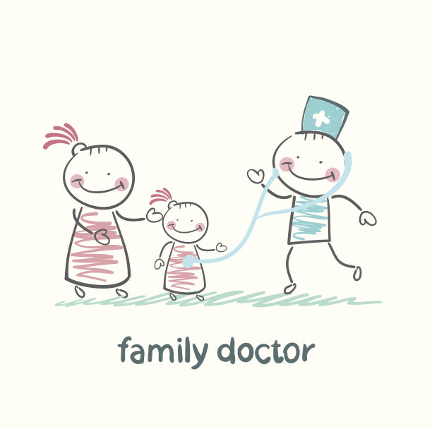 家庭医生带着孩子给她母亲看病图片下载