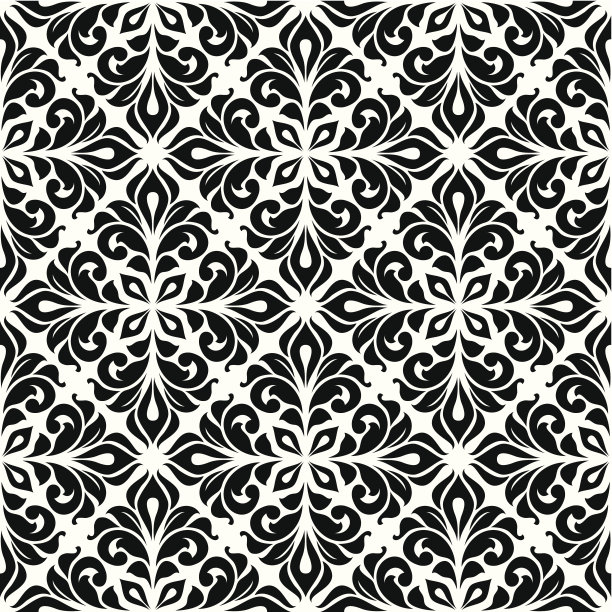 无缝背景图案与黑色花卉元素图片下载