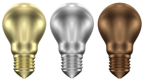 金色，银色和青铜灯泡图片下载