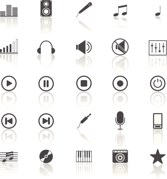 音乐图标与反映在白色的背景图片下载