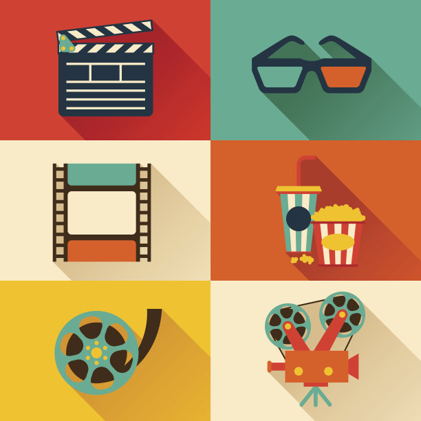 扁平风格的电影设计元素集。图片下载