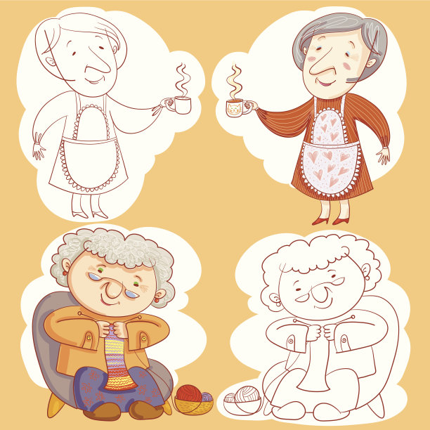 奶奶和杯子和编织。图片下载