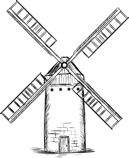 矢量草图插图-旧的野生磨坊图片下载