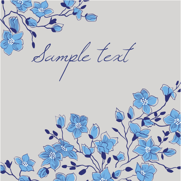 向量花卡片与蓝色木兰花图片下载