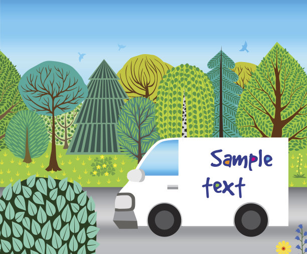 矢量明亮的夏季景观与道路和汽车。图片下载