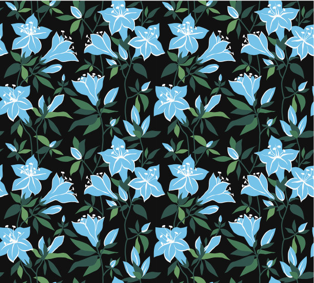 魔法向量无缝花卉背景与蓝色花朵图片下载