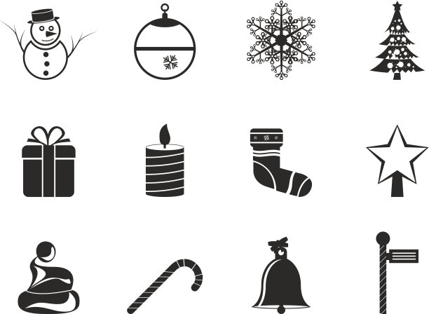 剪影美丽的圣诞节和冬季图标素材图片