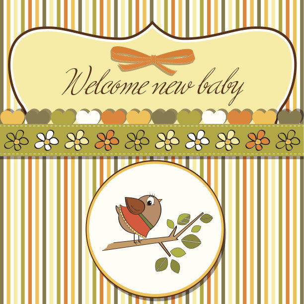 欢迎婴儿卡片和有趣的小鸟图片下载