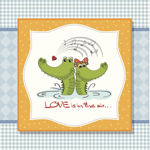 鳄鱼在爱。情人节卡片图片下载