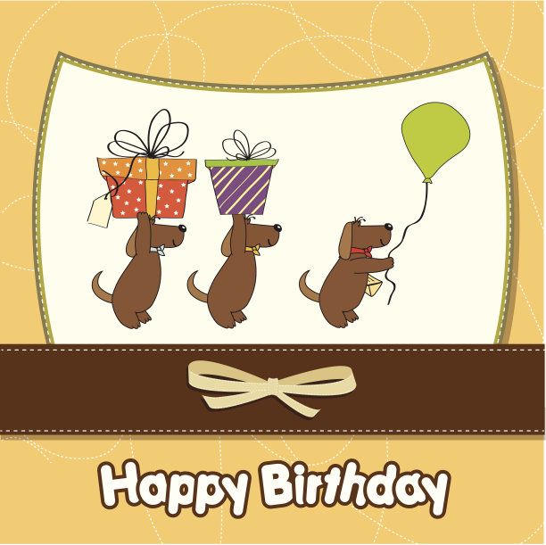 三只狗给了我一份大礼。生日贺卡图片下载