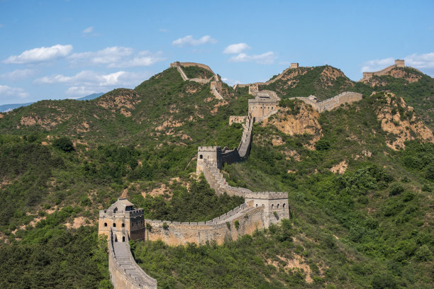 夏天的中国长城，美丽的天空图片下载