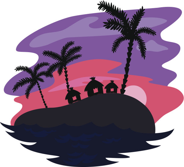 热带岛屿，日落，大海，海滩素材图片