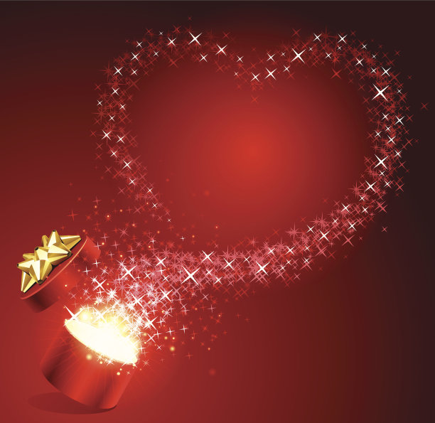 打开礼品盒与飞星心形图片下载