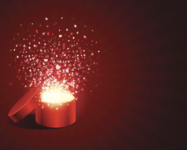 情人节打开礼物与放飞心的五彩纸屑图片下载