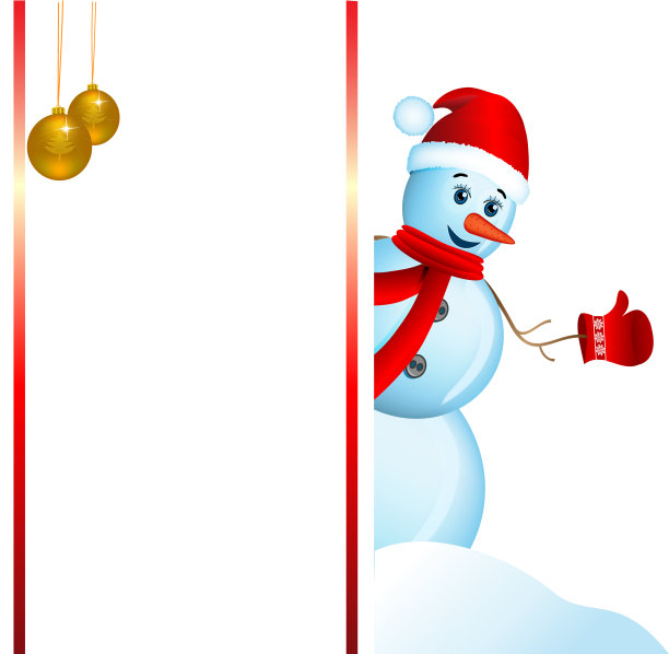 戴着圣诞帽和广告牌的雪人。图片下载