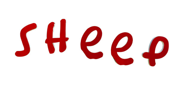 红色的绵羊文字孤立在白色的背景图片下载
