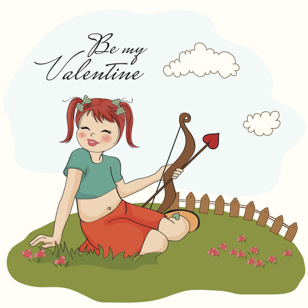 年轻漂亮的女孩，戴着丘比特之弓。情人节时图片下载