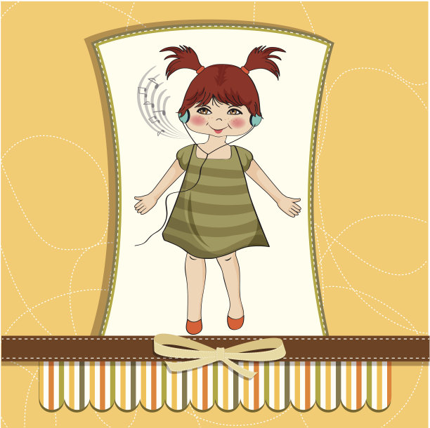 年轻女孩戴着耳机听音乐跳舞图片下载