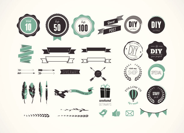 一套复古徽章，丝带和标签图片下载
