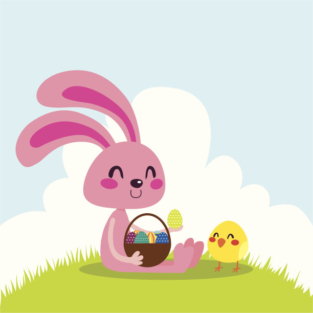 复活节兔子和小鸡素材图片