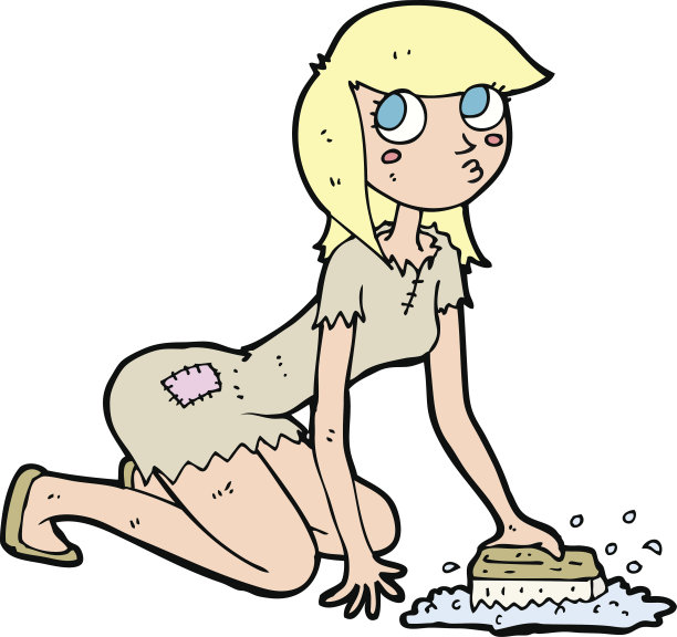 卡通版灰姑娘在擦洗地板图片下载