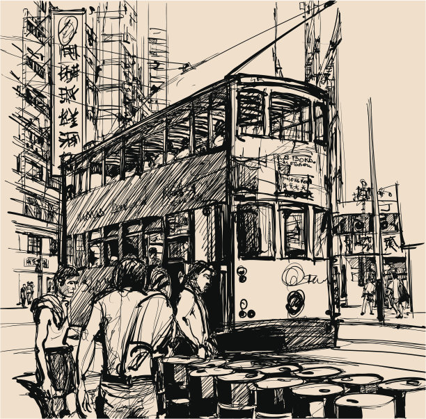 有电车的香港街道图片下载