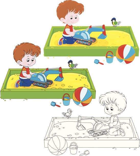 小男孩在沙盒里玩素材图片