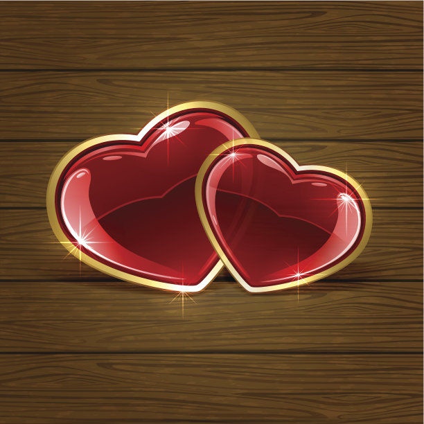 木制背景上的两颗心图片下载