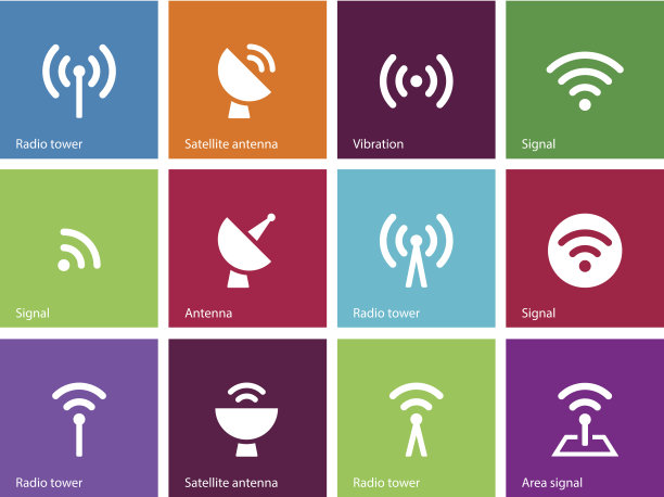 无线电塔图标上的彩色背景。图片下载