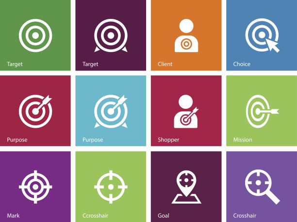 彩色背景上的目标图标。图片下载