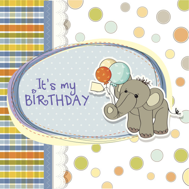 小男孩的生日贺卡上有大象图片下载
