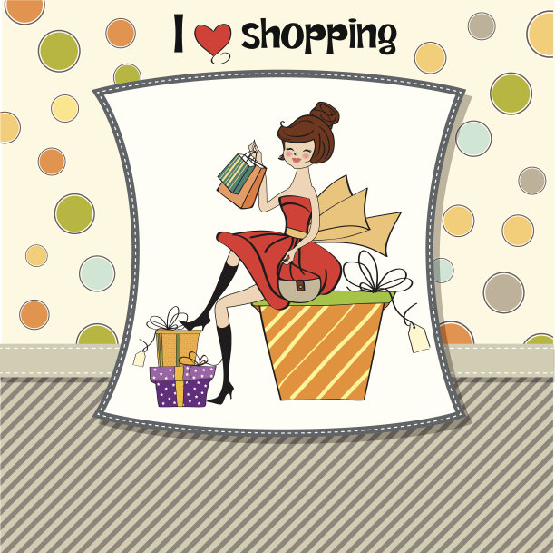 漂亮的年轻女人，她很高兴她去购物图片下载