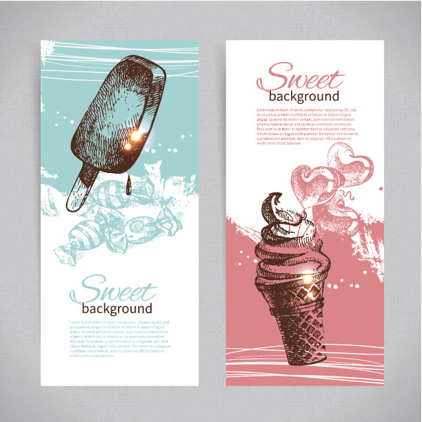 旗帜一套复古手绘甜蜜的背景图片下载