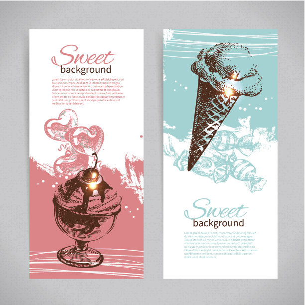 旗帜一套复古手绘甜蜜的背景图片下载