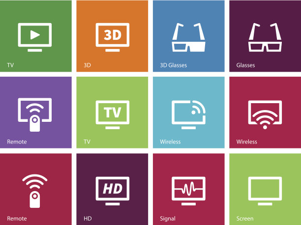 彩色背景上的电视图标。矢量插图。图片下载