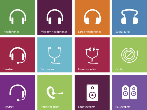 耳机和扬声器图标的颜色背景。图片下载