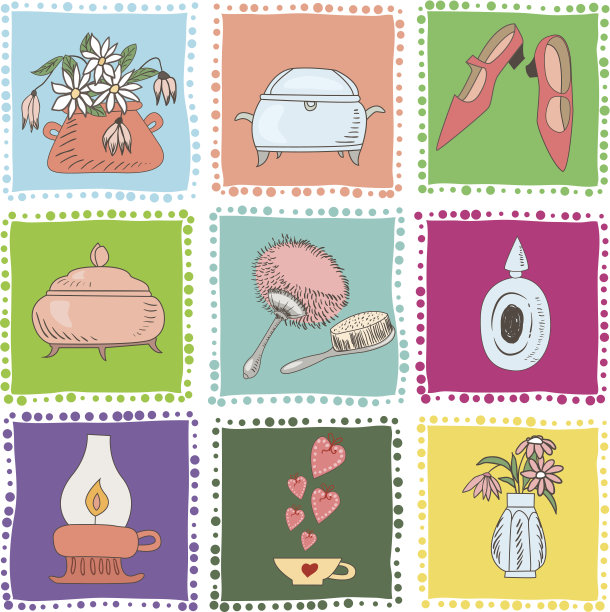 彩色方块中的女性物品-插图图片下载