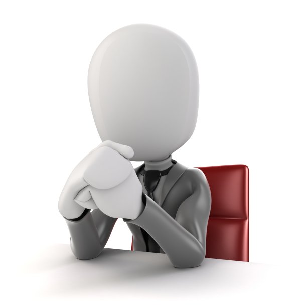 3d男子商人坐在桌子前，白色背景图片下载