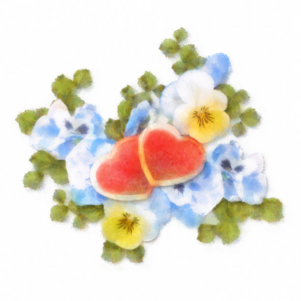 粉彩和水彩画花，心图片下载